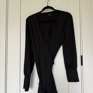 Halogen Satin Black Wrap Dress